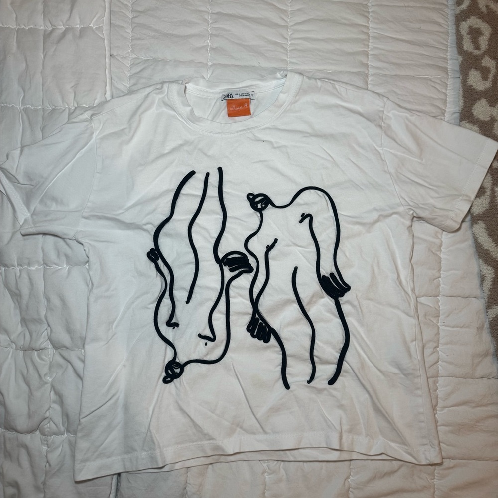 Zara White Tee with Black Script worn 1 time